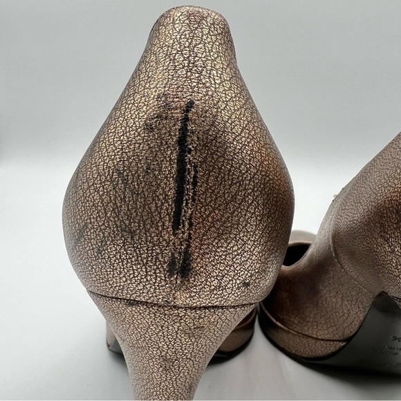 SERGIO ROSSI BRONZE METALLIC HEELS LEATHER PUMPS DESIGNER HEEL WOMEN SIZE 37 1/2 - Picture 7 of 14